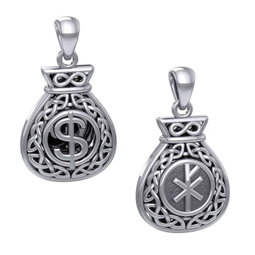 Celtic Infinity Money Bag with Wealth and Prosperity Bind Rune Silver Pendant TPD5962 - Jewelry